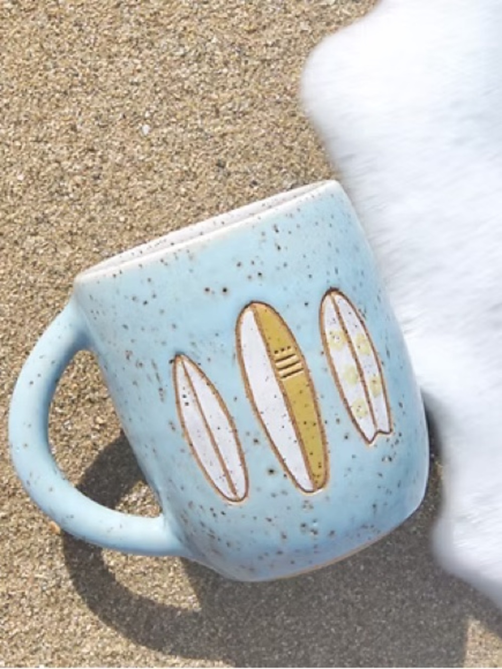 Handmade ceramic surfboard mug